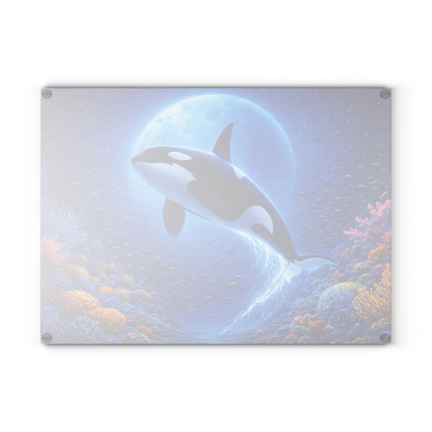Moonlit Orca Glass Cutting Board – Majestic Ocean Night Artwork