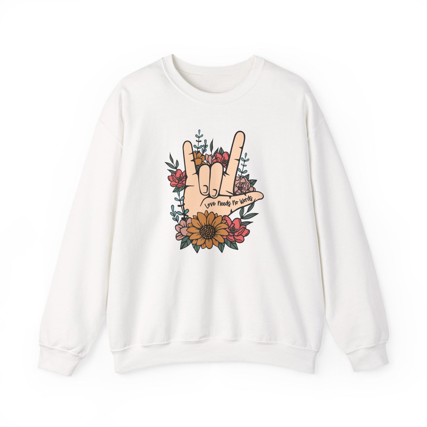 🎄🤟 Love Needs No Words Christmas Sweatshirt – ASL Holiday Floral Design for Meaningful Gifts 🌸🎁