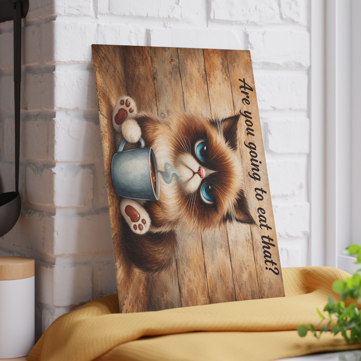 Funny Moody Kitty Glass Cutting Board – Rustic Farmhouse Cat Kitchen Décor
