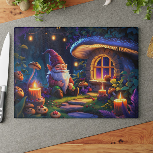 Tabla de cortar con diseño de cabaña de gnomos: un encanto de bosque encantado para tu cocina