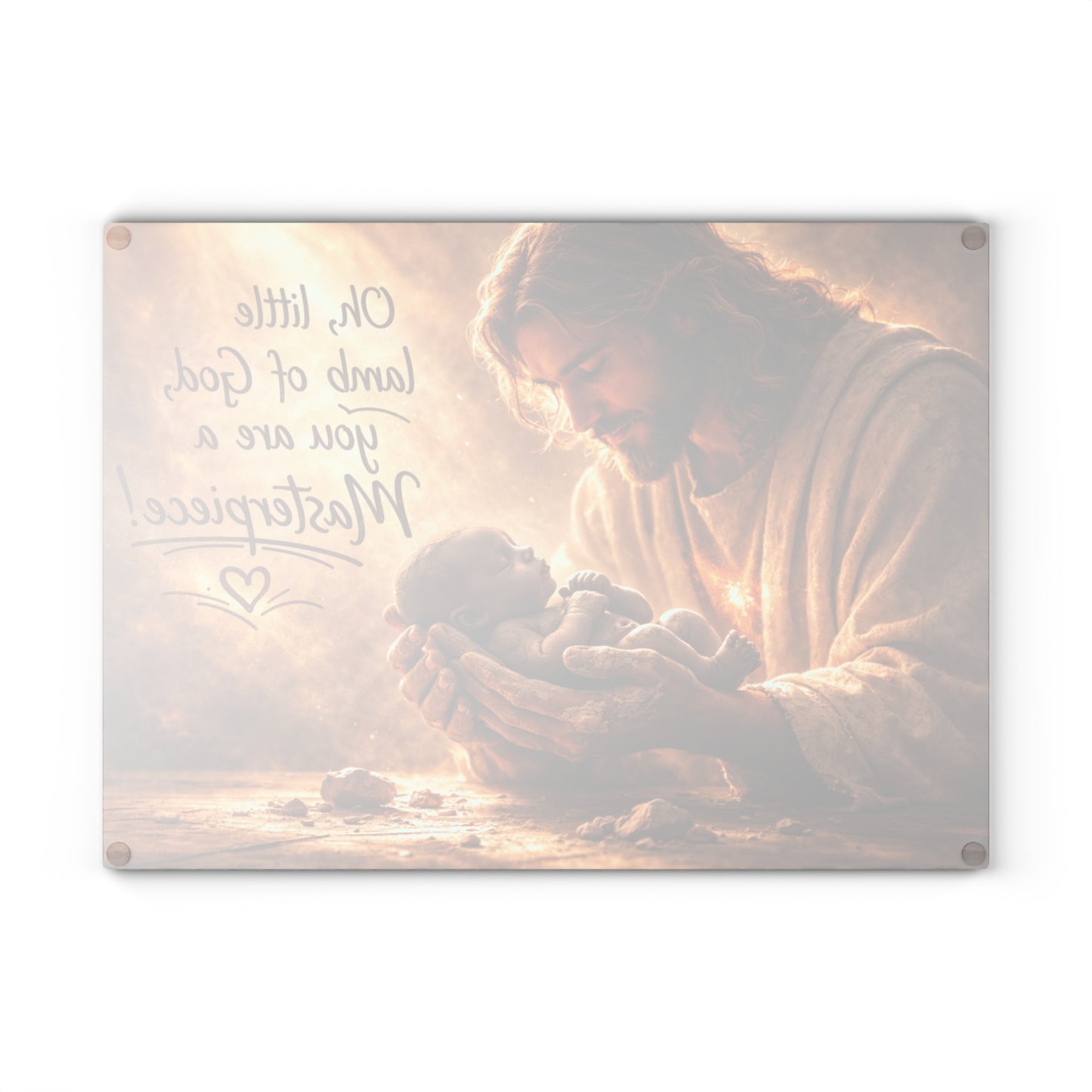 Oh, Little Lamb of God Glass Cutting Board – Faith-Inspired Artwork with Tender Light