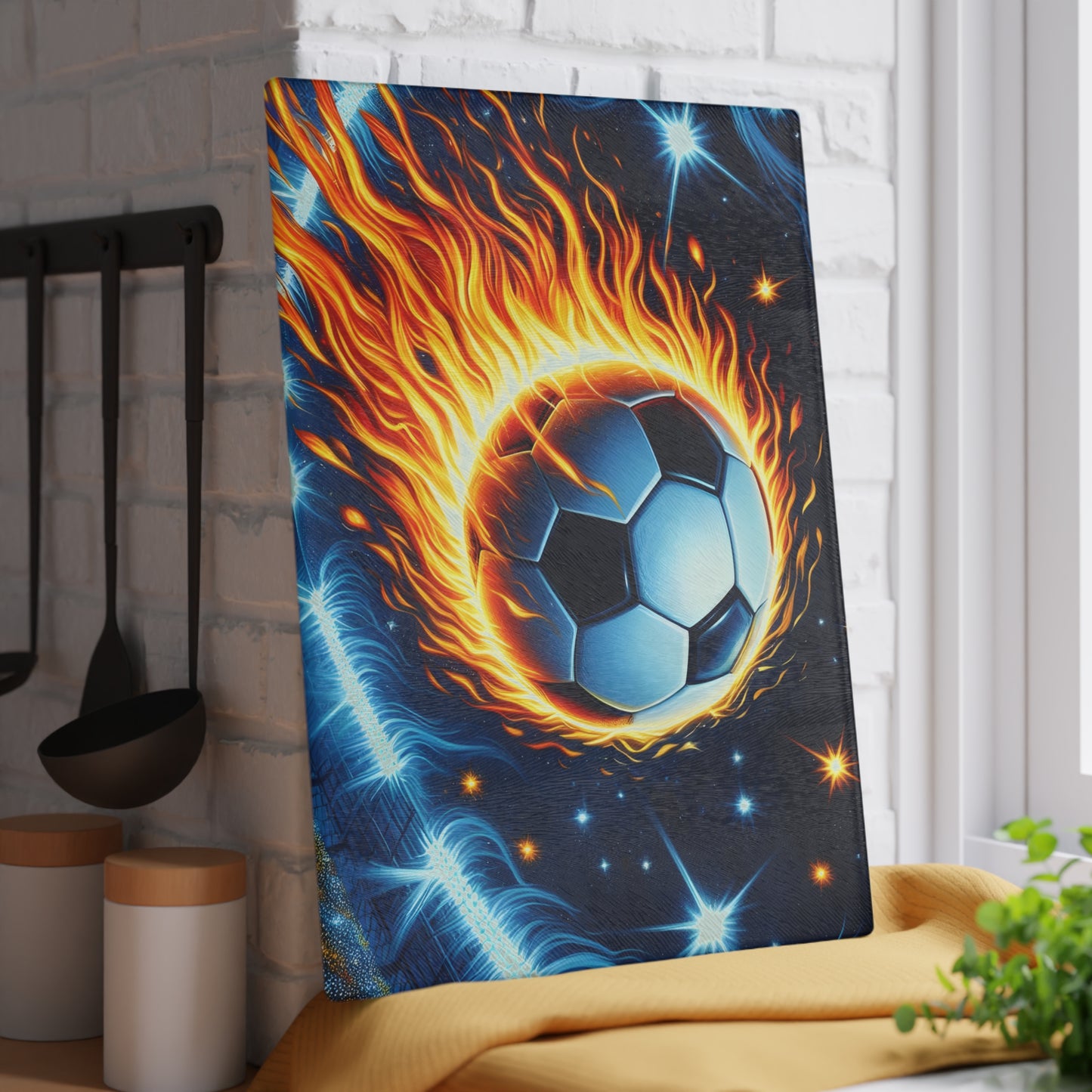 ⚽ Fiery Soccer Ball Cutting Board – Game Day Heat for Your Kitchen 🔥