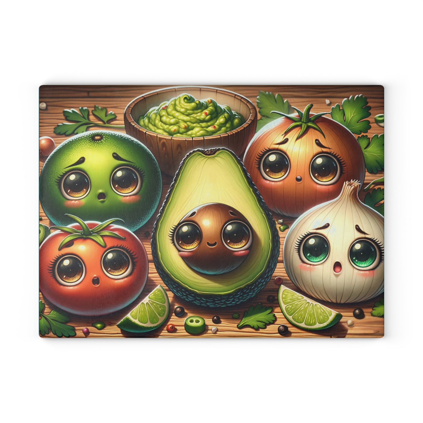 🥑💚 “Guac Squad Cuties” Glass Cutting Board – Cozy Charm for Your Kitchen