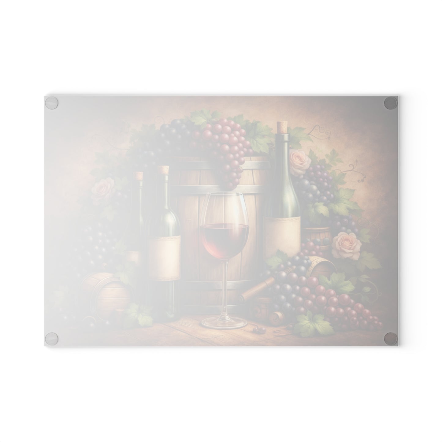 Vintage Vineyard Still Life Glass Cutting Board – Rustic Wine Cellar Artwork for Kitchen Display