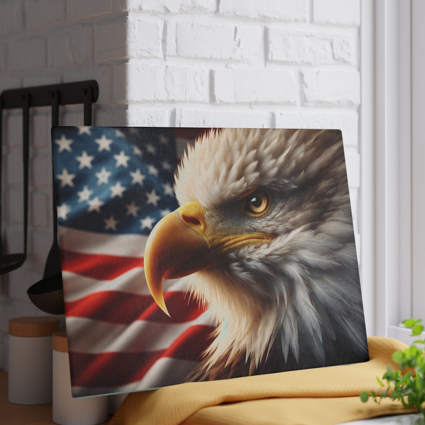 American Bald Eagle Glass Cutting Board – Patriotic Wildlife Kitchen Art & Display Board