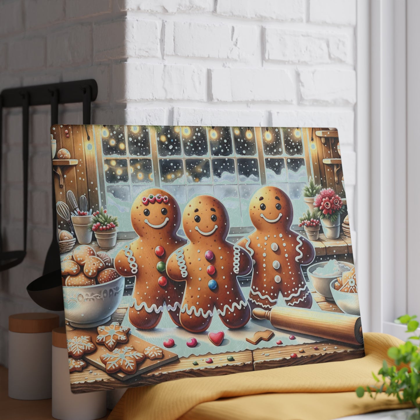 🍪❄️ “Gingerbread Bake Squad” Glass Cutting Board – Cozy Holiday Cheer for Your Kitchen