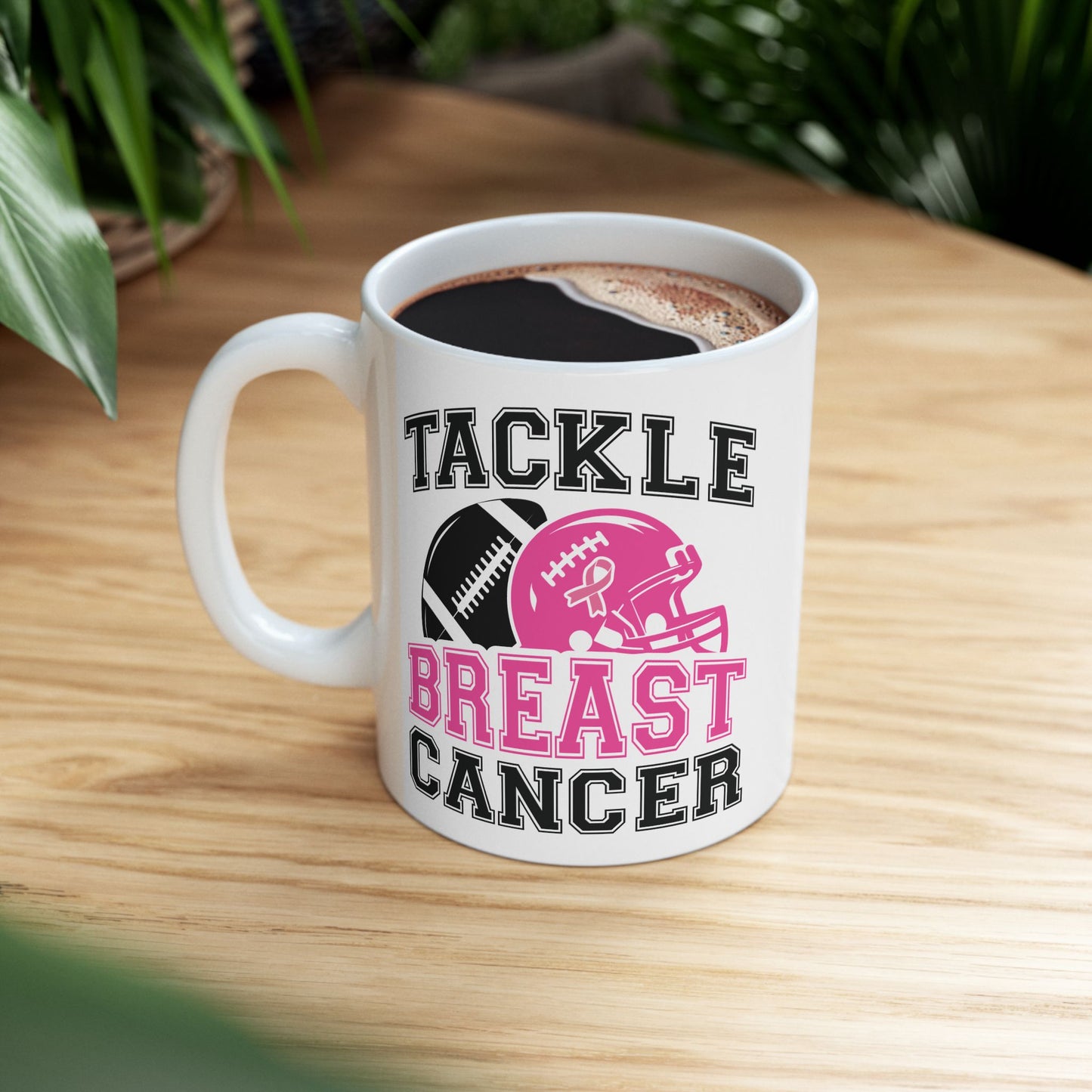 🏈🎀 Tackle Breast Cancer Mug – Football Strength Meets Awareness 💗