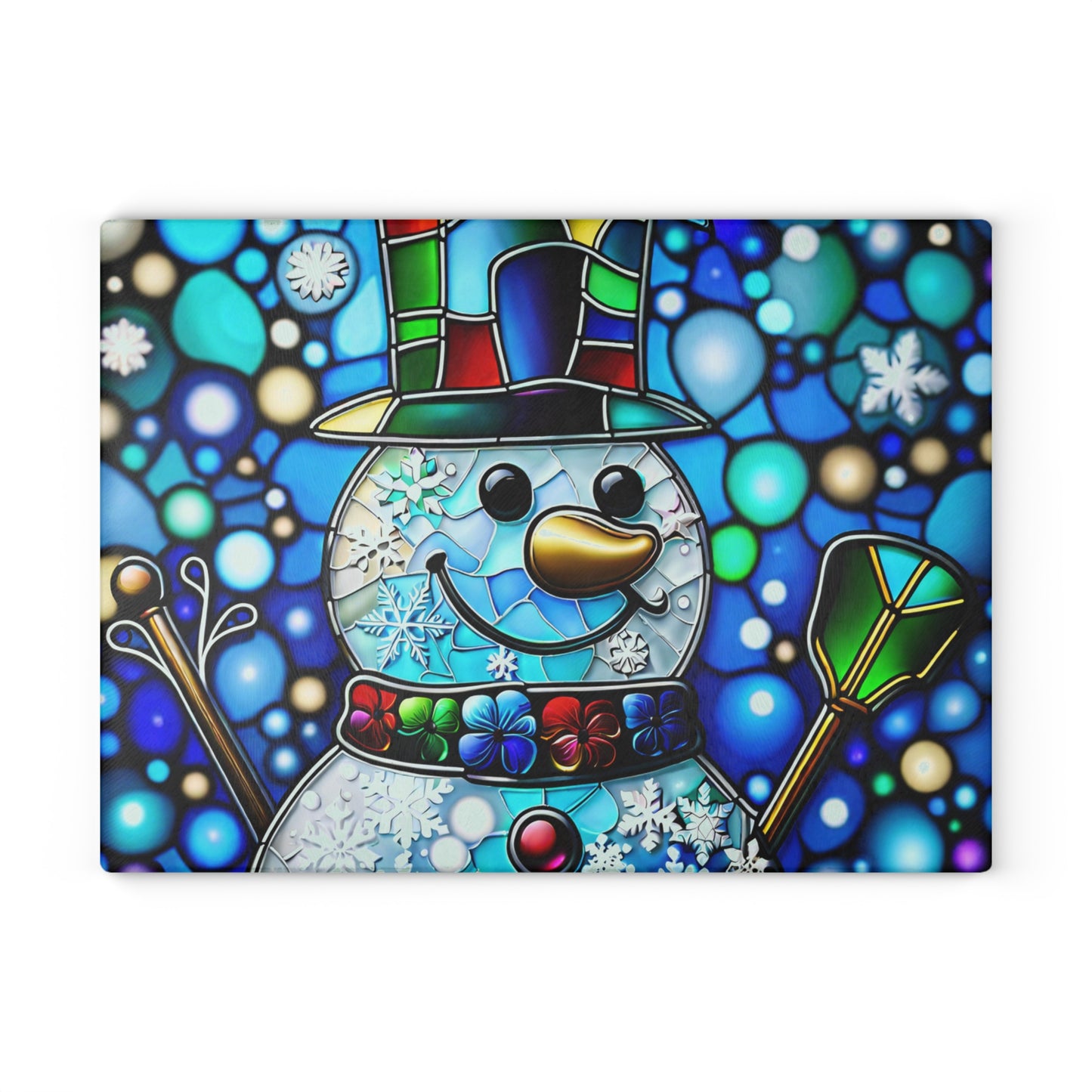 ☃️ Stained Glass-Style Snowman Cutting Board – Festive Elegance for Your Holiday Kitchen ❄️