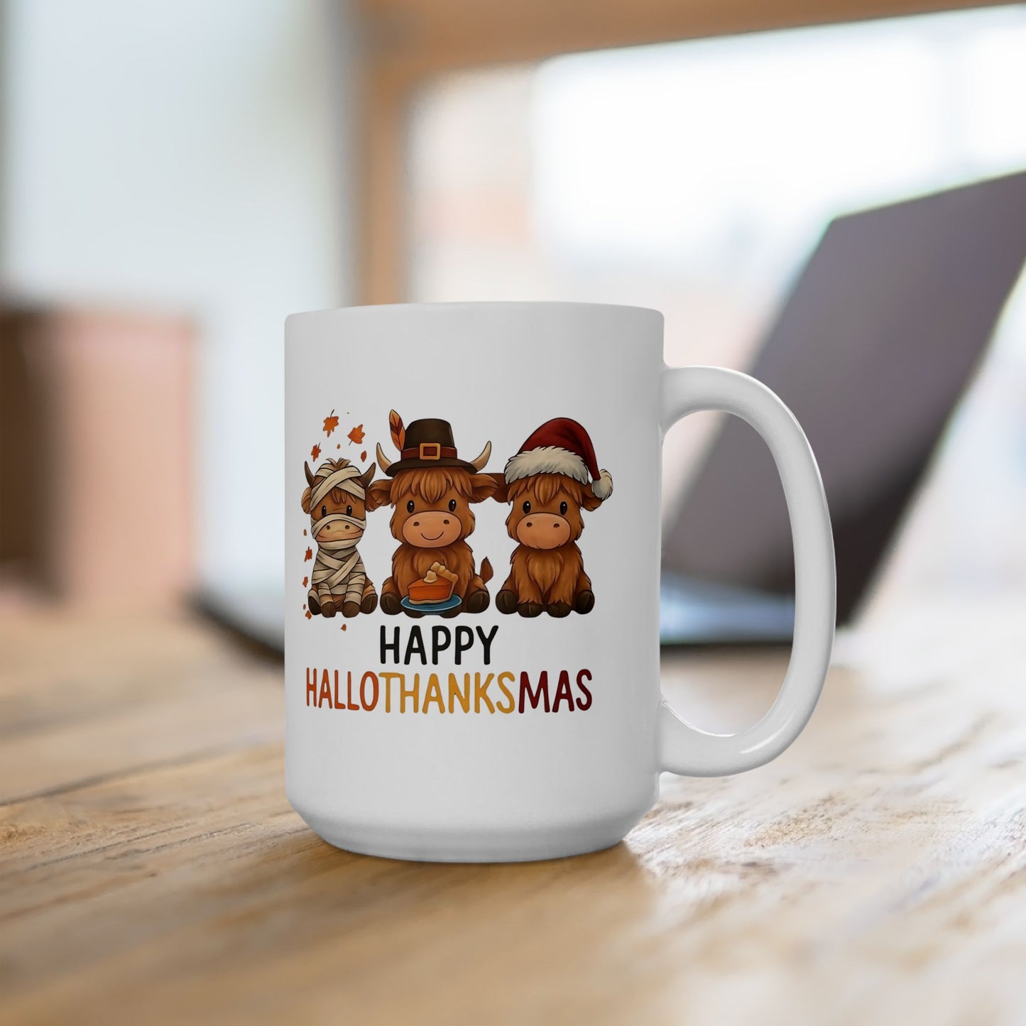🐮🎃🦃🎄 Happy Hallothanksmas Mug – Cow Holiday Coffee Cup ☕✨