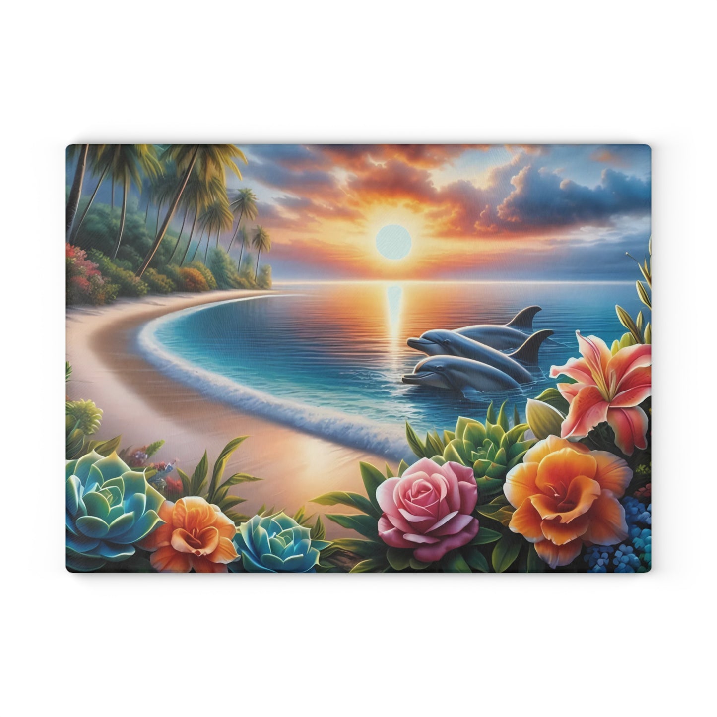 Tabla de cortar con diseño de delfín, vidrio templado con vibrantes escenas de delfines, regalo para chef, regalo para ella, regalo de boda o inauguración de la casa.