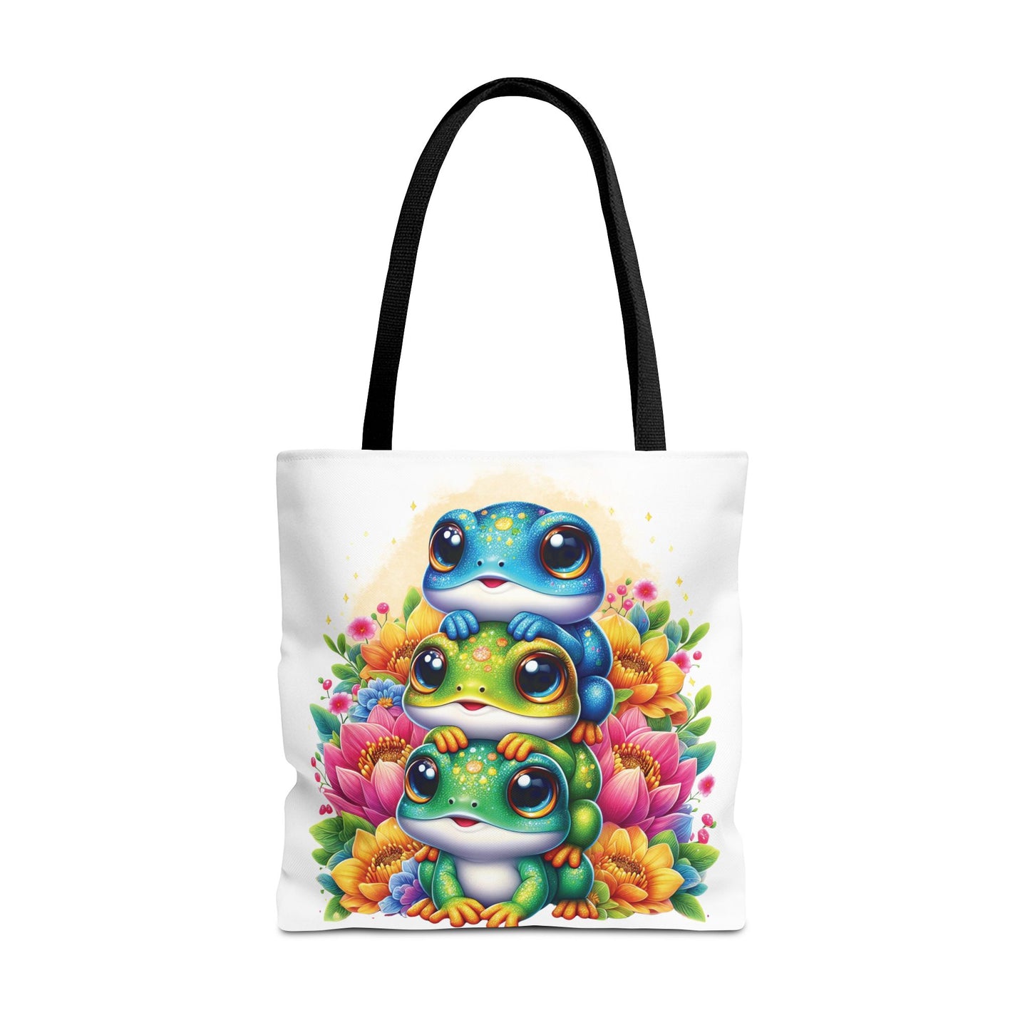 🐸 Stacked Frogs Floral Tote Bag – Colorful Whimsy for Every Day 🌸👜