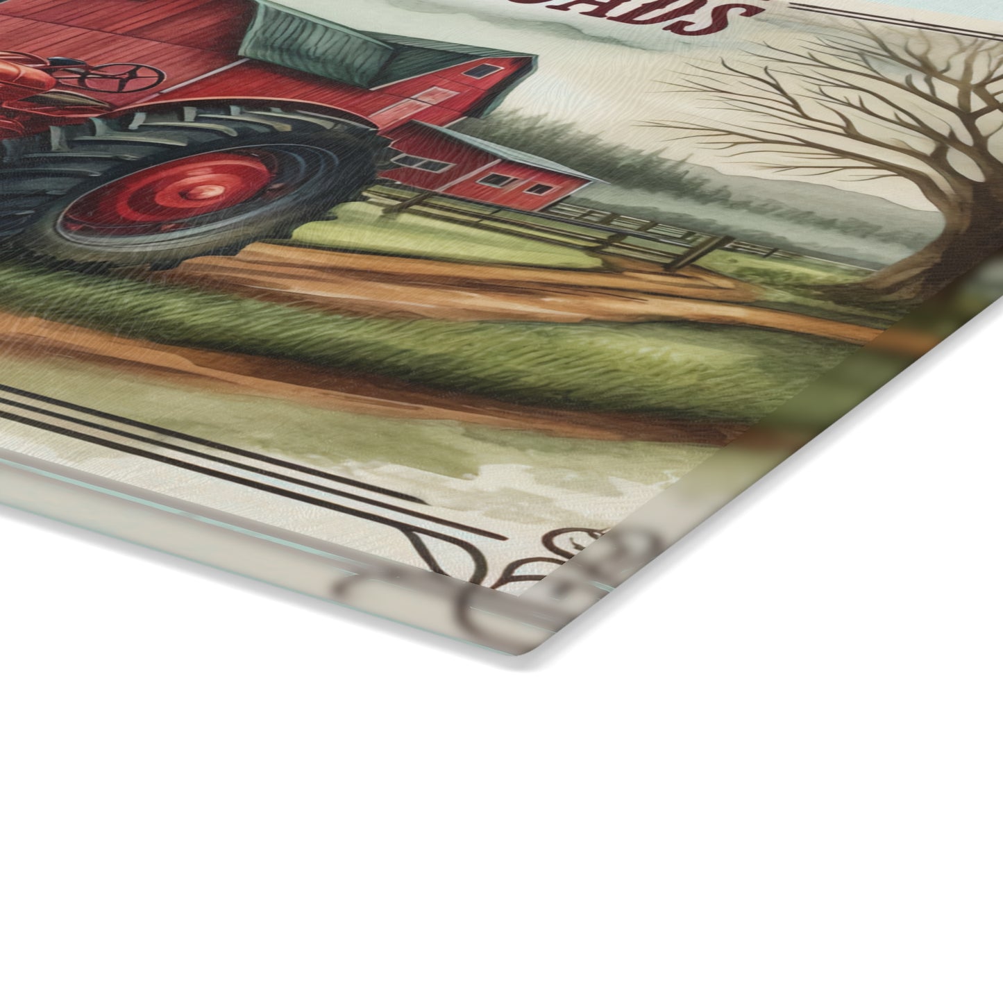 🚜🌾 Country Roads Tractor Glass Cutting Board – Rustic Farmhouse Charm for Your Kitchen 🌾🚜