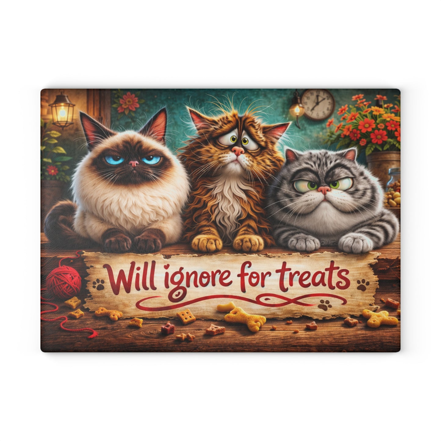 Will Ignore for Treats Glass Cutting Board – Funny Cat Kitchen Decor with Cozy Farmhouse Style