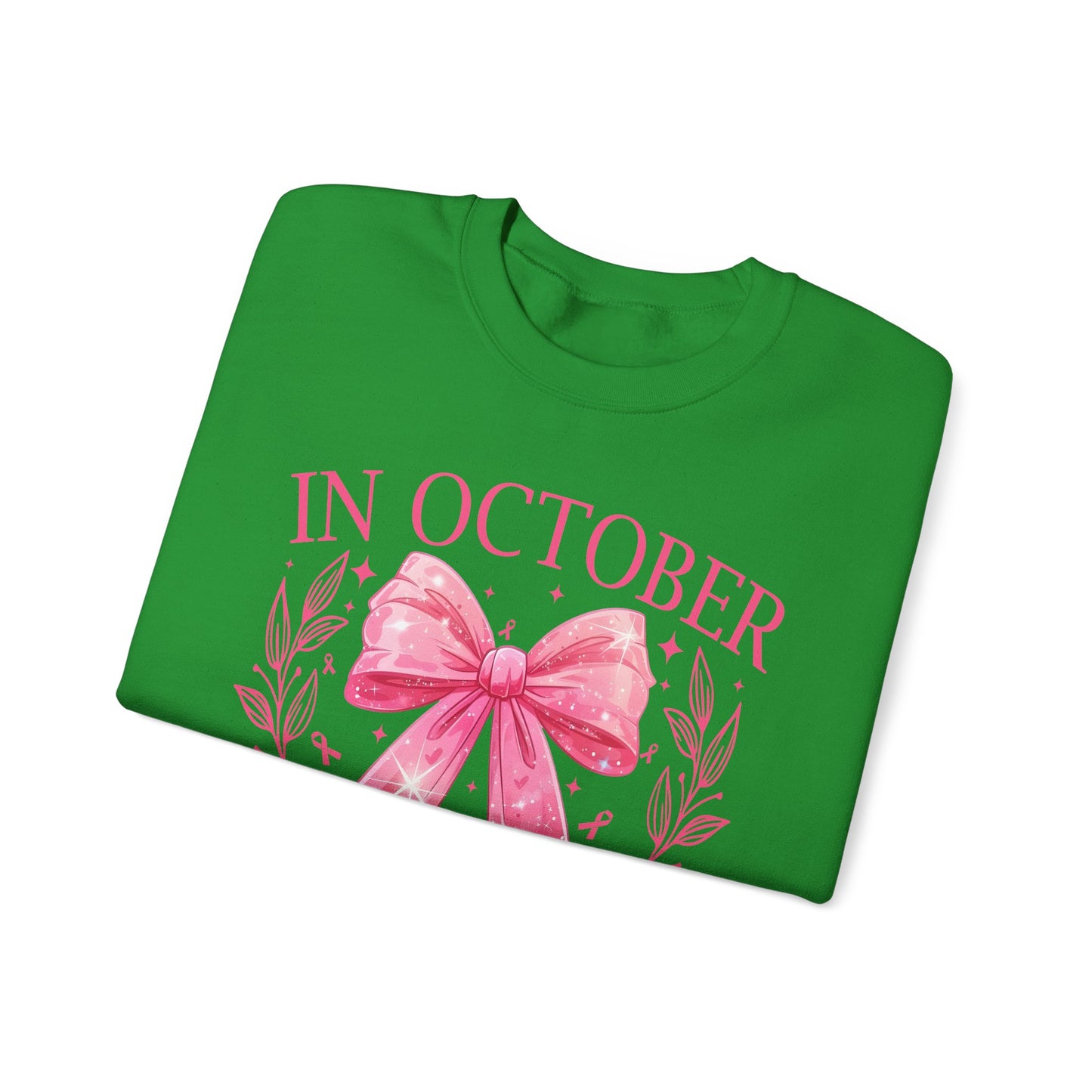 🎀✨ In October We Wear Pink Sweatshirt – Elegant Bow Breast Cancer Awareness Crewneck