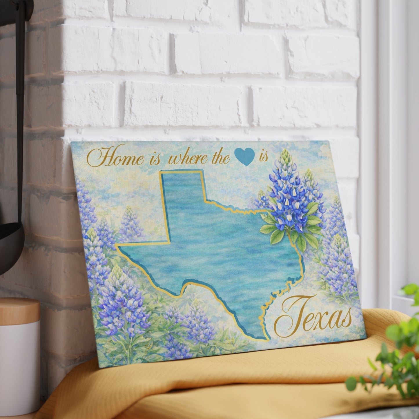 Texas State Bluebonnet Glass Cutting Board – Home Is Where the Heart Is Texas Kitchen Decor
