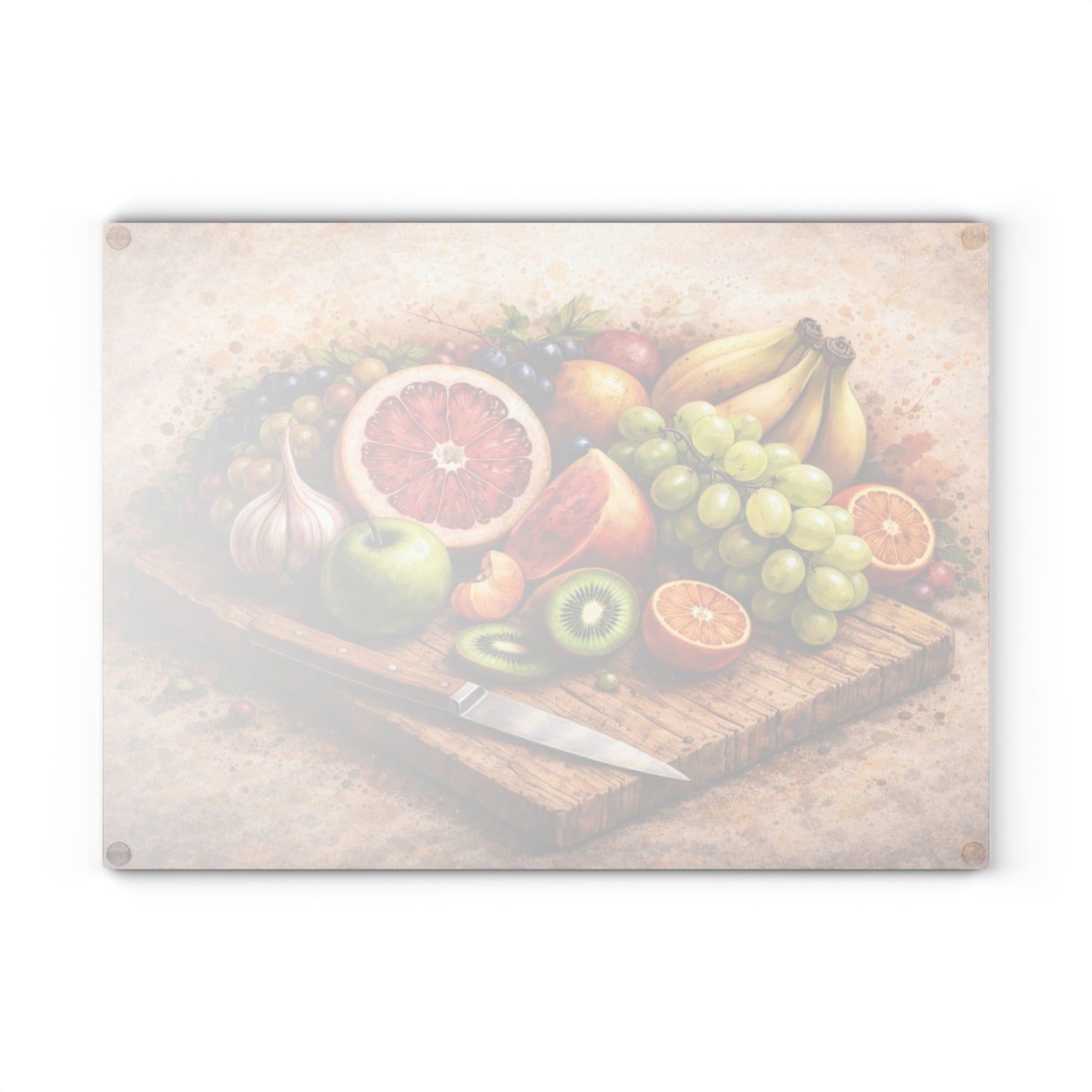 Rustic Fruit Harvest Glass Cutting Board – Vintage Farmhouse Kitchen Art
