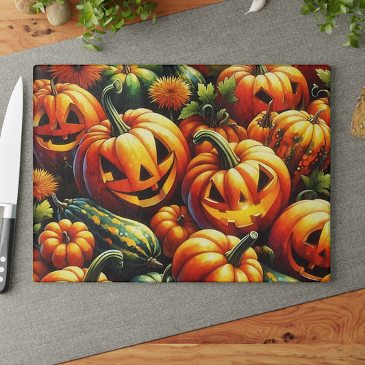 🎃🕸️ Jack-O’-Lantern Pumpkin Patch Cutting Board – Spooky & Festive Kitchen Charm 🧡🖤