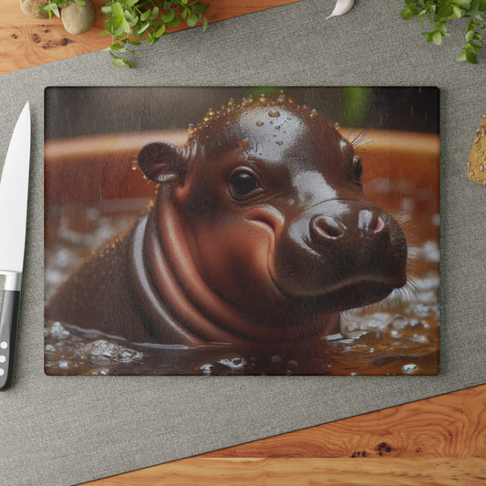 Tabla de cortar de vidrio con forma de hipopótamo pigmeo: adorable arte de vida silvestre para cocinas que aman a los animales