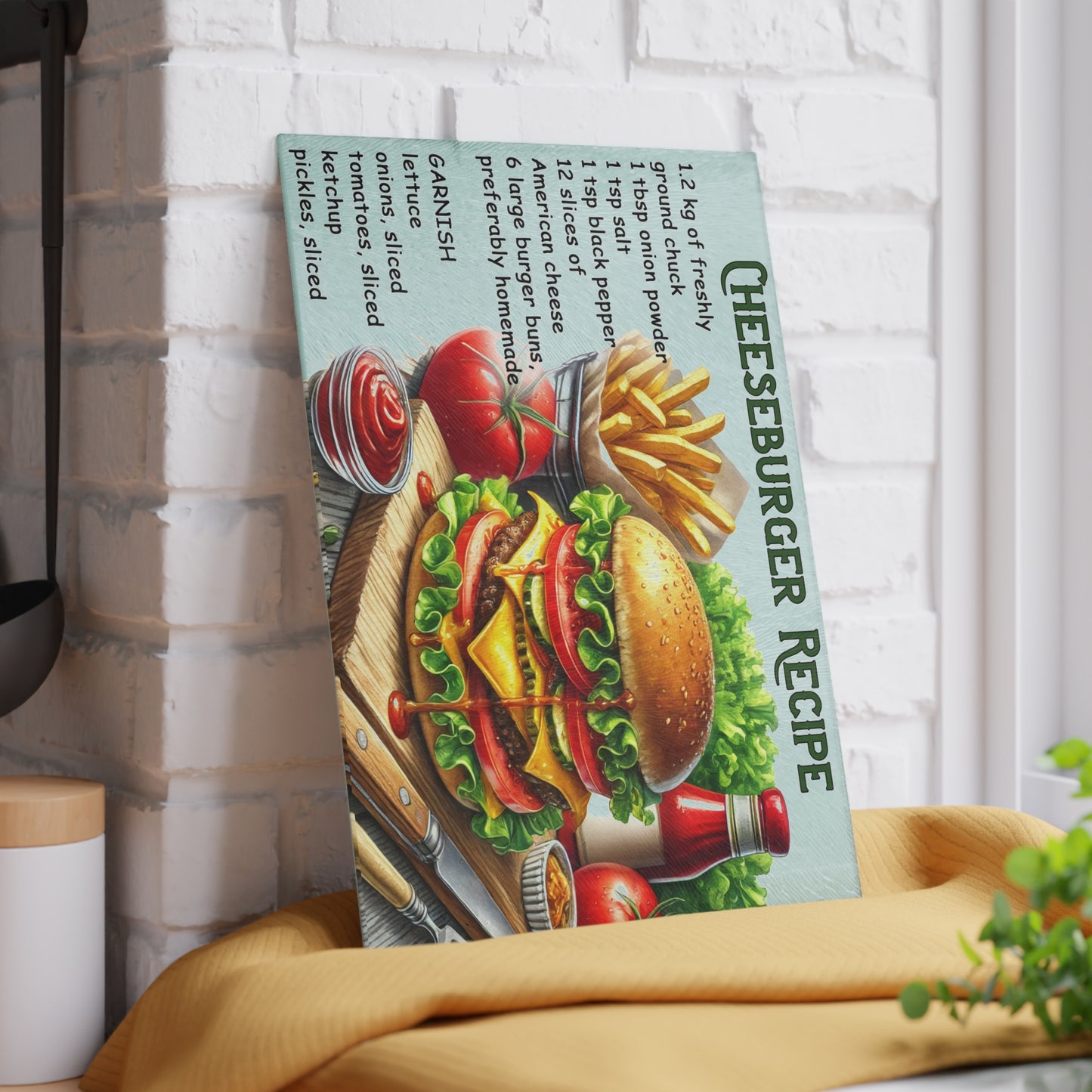 🍔 Cheeseburger Recipe – Gourmet Burger Lovers Glass Cutting Board