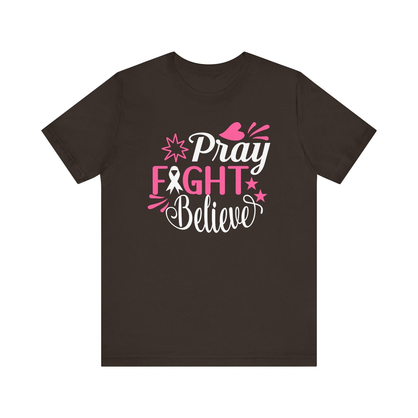 💗 Pray Fight Believe – Breast Cancer Awareness T-Shirt 🎗️