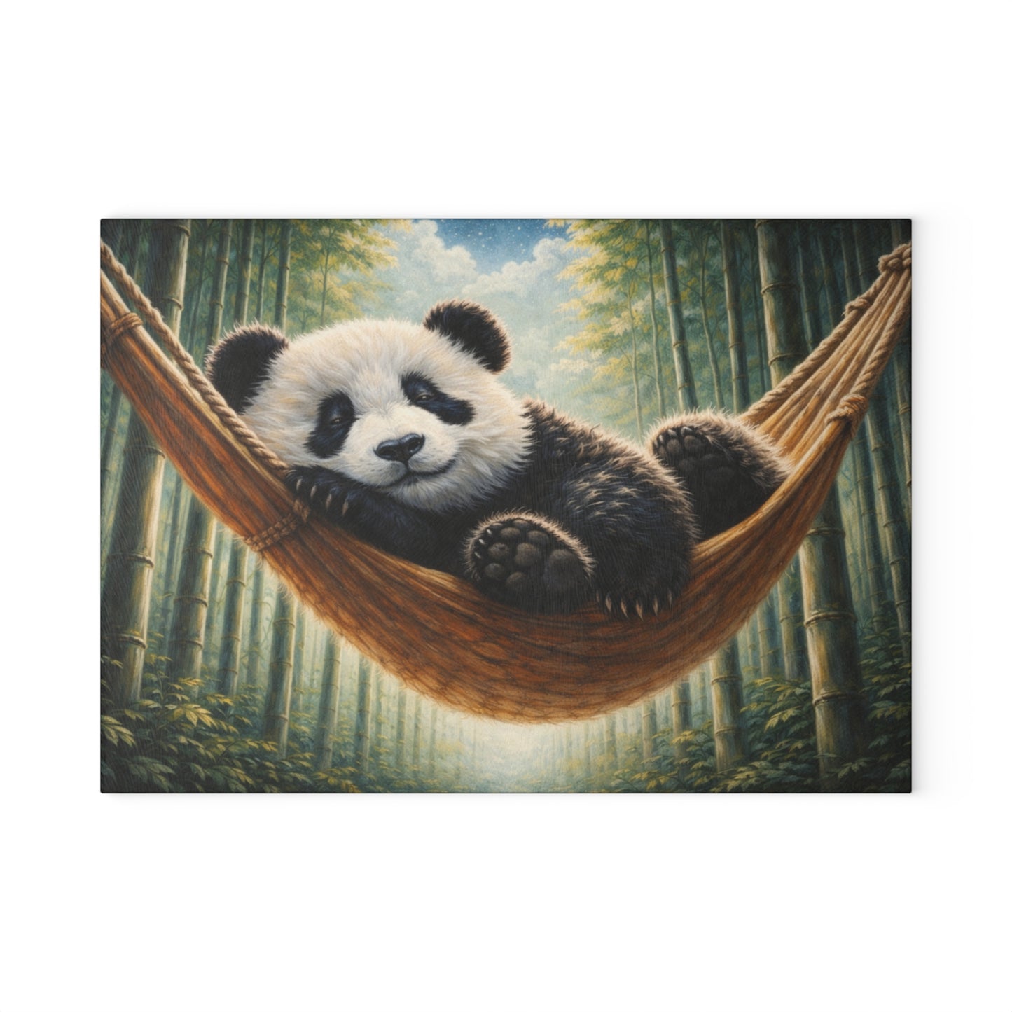 Sleeping Panda in Bamboo Forest Glass Cutting Board – Peaceful Wildlife Nature Artwork