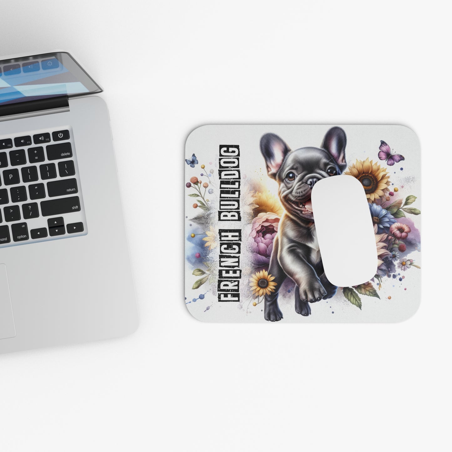 🖱️🐾🌻 French Bulldog Mouse Pad – Frenchie Pup with Sunflowers Desk Art