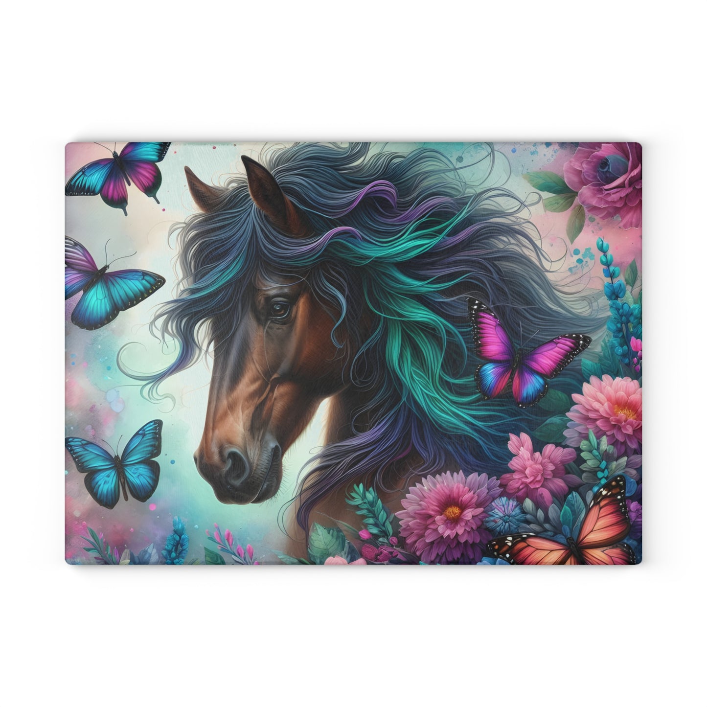 🦋 Majestic Horse & Butterfly Dreamscape Cutting Board – Artistic Elegance for Your Kitchen 🌸