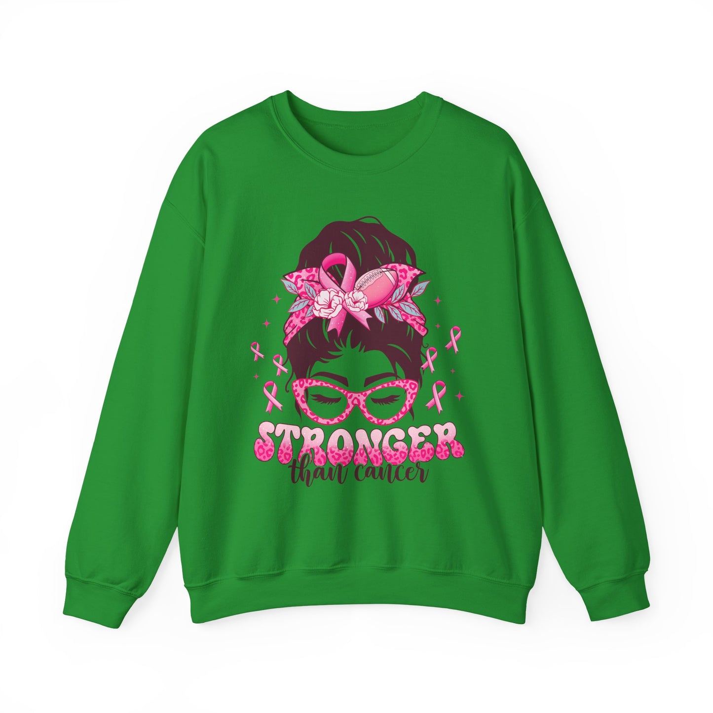 💪🎀 Stronger Than Cancer Sweatshirt – Bold Leopard Print Breast Cancer Awareness Crewneck