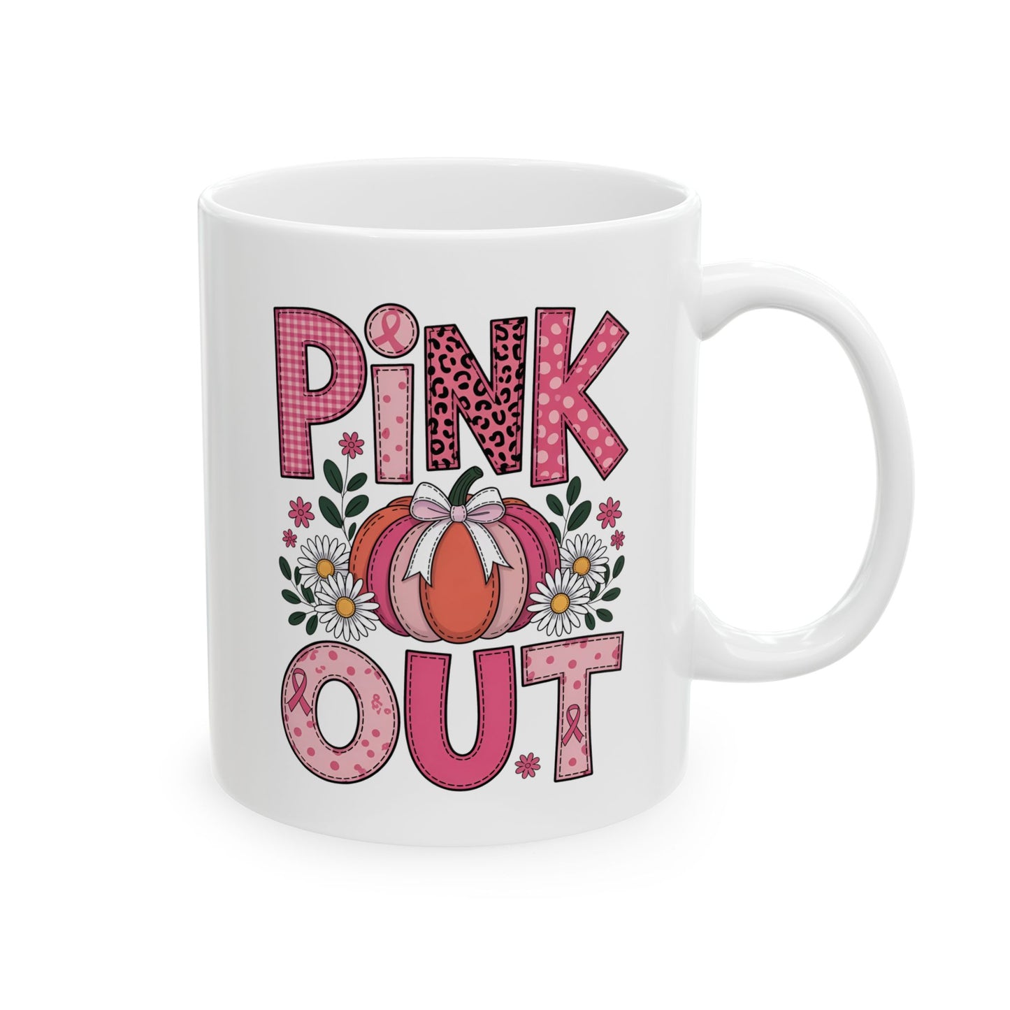 🎀🎃 Pink Out Mug – Fall Pumpkin Breast Cancer Awareness Coffee Cup 💗