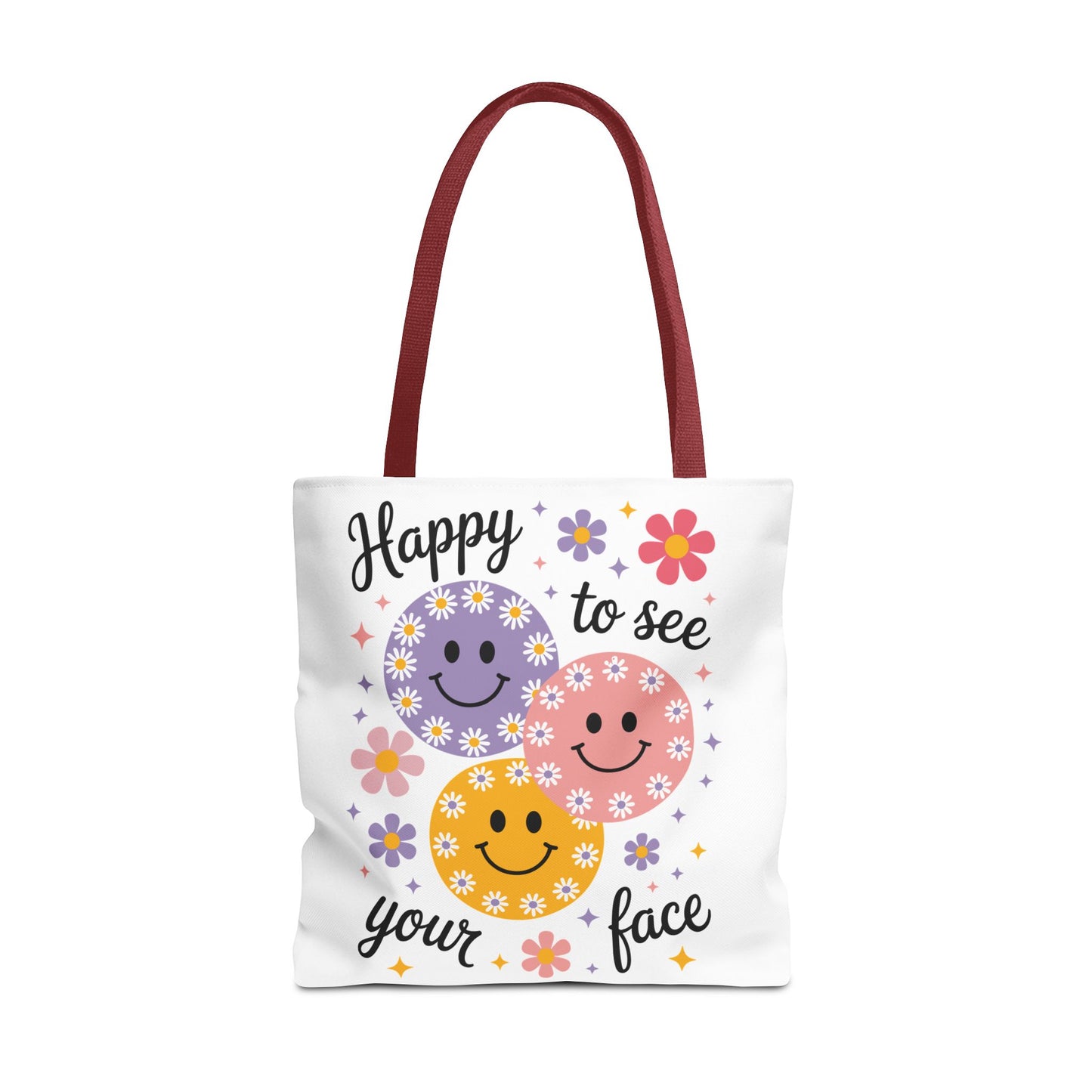 🌼 Happy Face Daisy Tote Bag – Retro Smiles with Floral Charm 🌸
