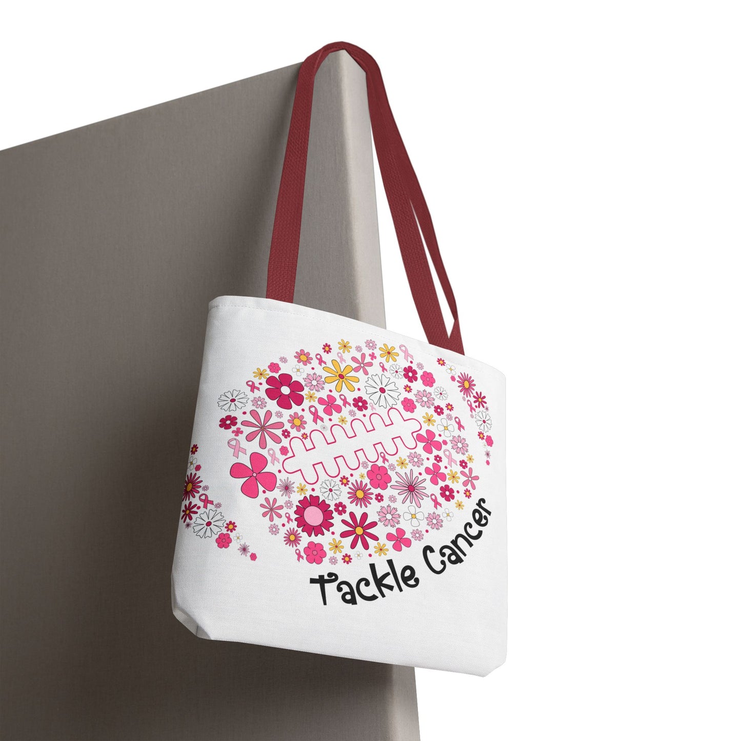 🌸 Pink Floral Football Tote Bag – Game Day Meets Breast Cancer Awareness 🎀👜