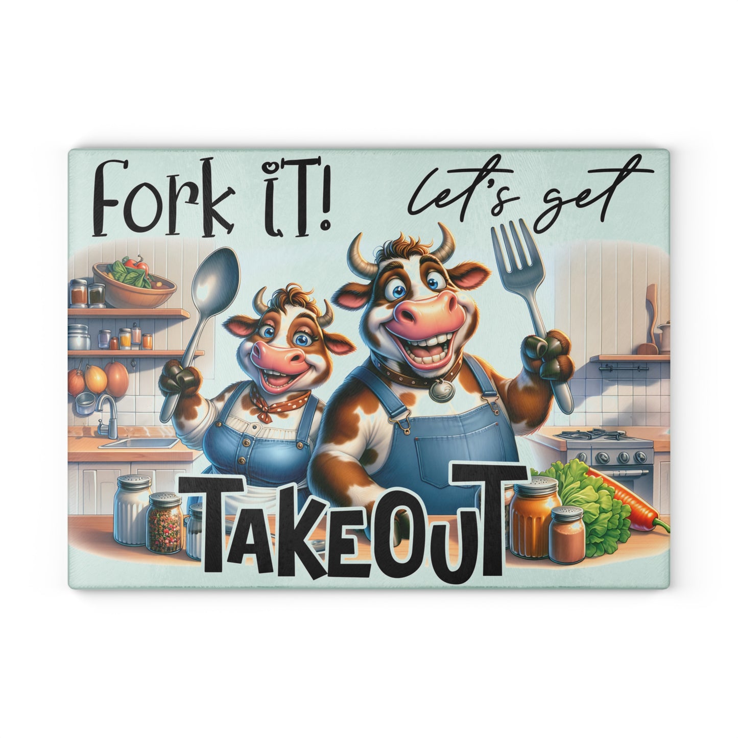 Fork It! Let’s Get Takeout Cow Cutting Board – Funny Farmhouse Kitchen Humor