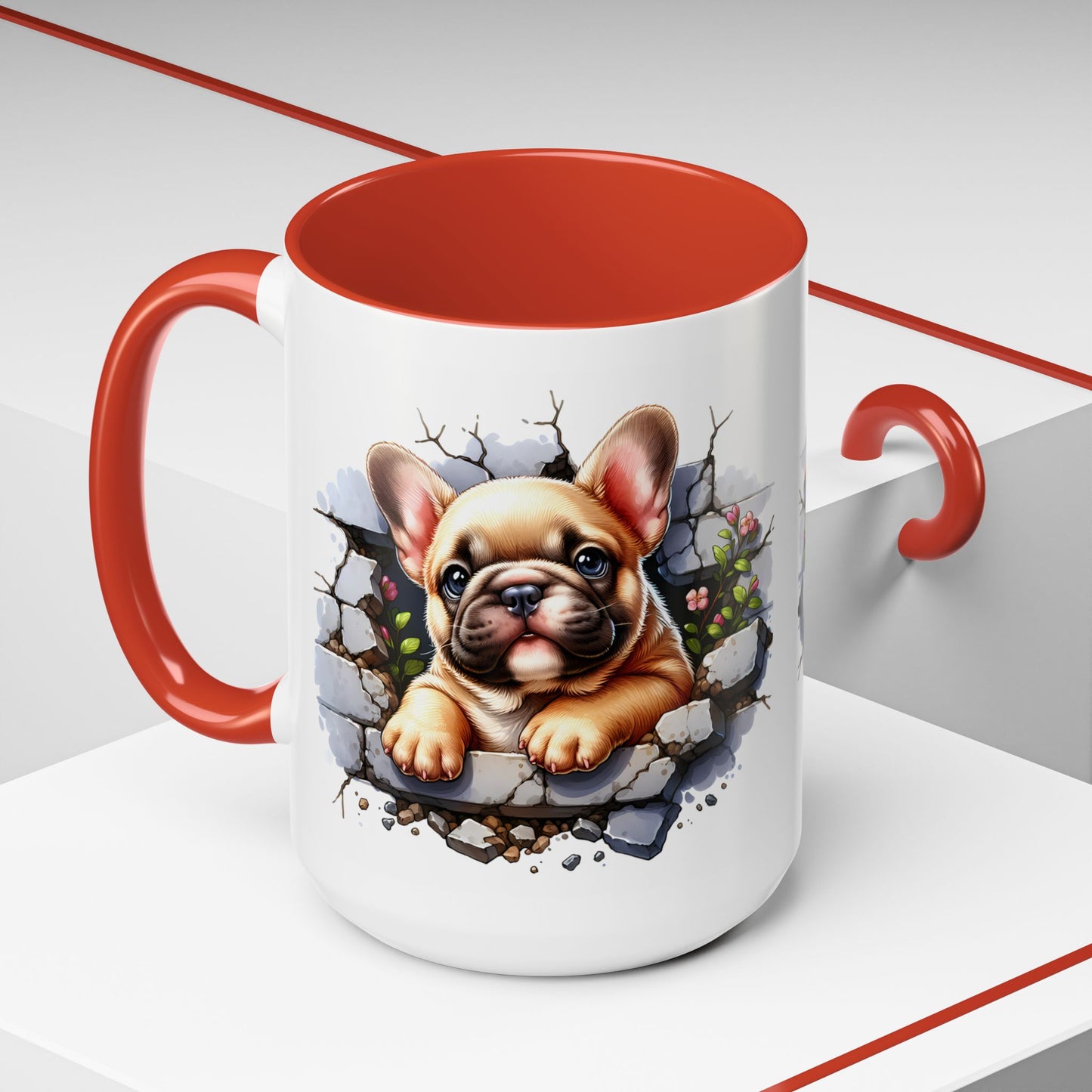 🐾☕ Tan French Bulldog Puppy Accent Mug – Sweet Peek-Through Pup Design ✨