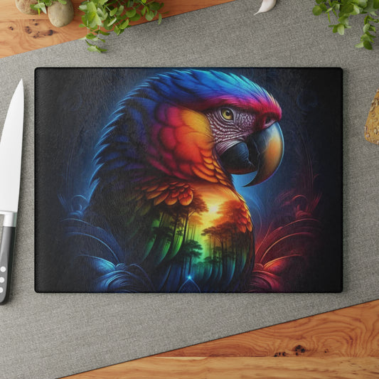 🦜🔥 Vibrant Sunset Macaw Cutting Board – Bold Color & Dramatic Tropical Flair for Your Kitchen