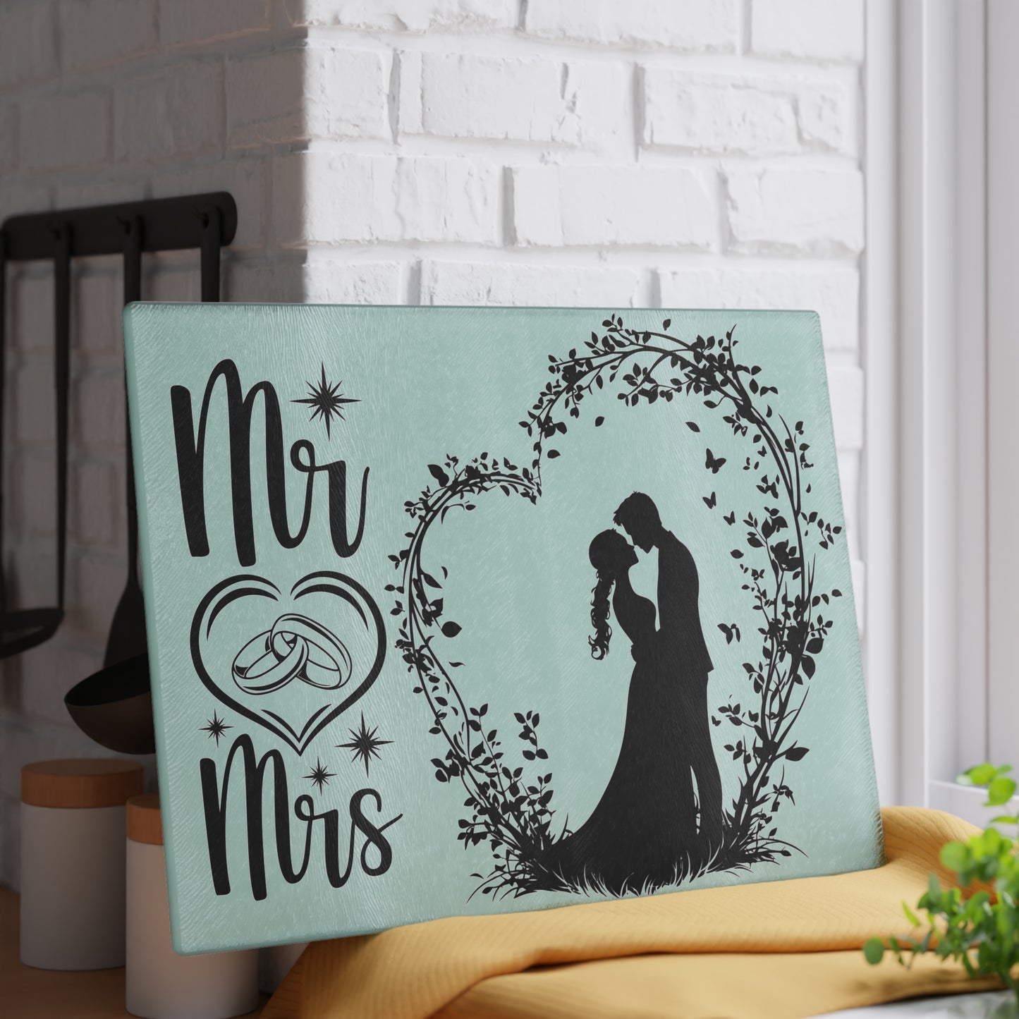 Tabla de cortar Mr &amp; Mrs Mint Romance: Amor encantado en cada detalle