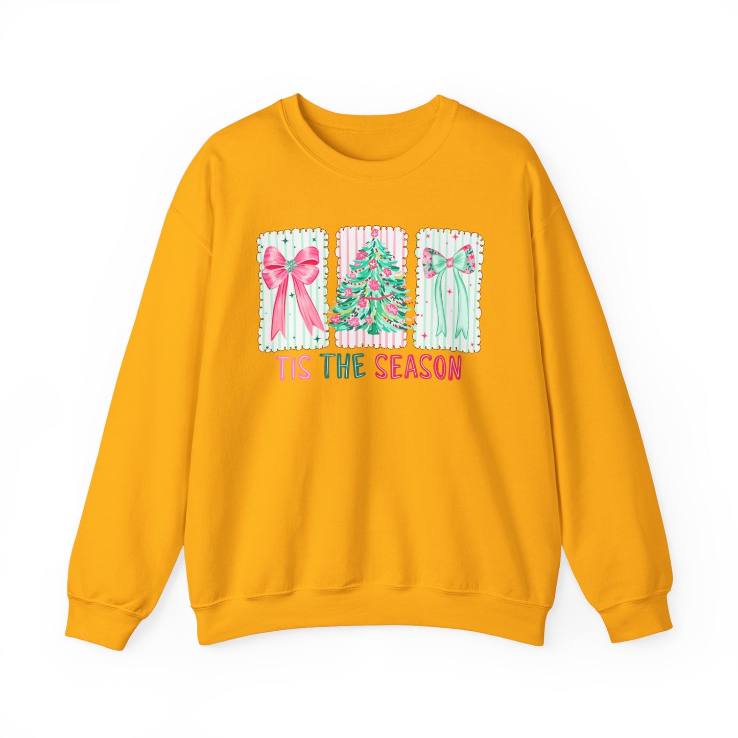 🎀🎄 ’Tis The Season Sweatshirt – Pastel Bows & Merry Tree Vibes ✨☃️