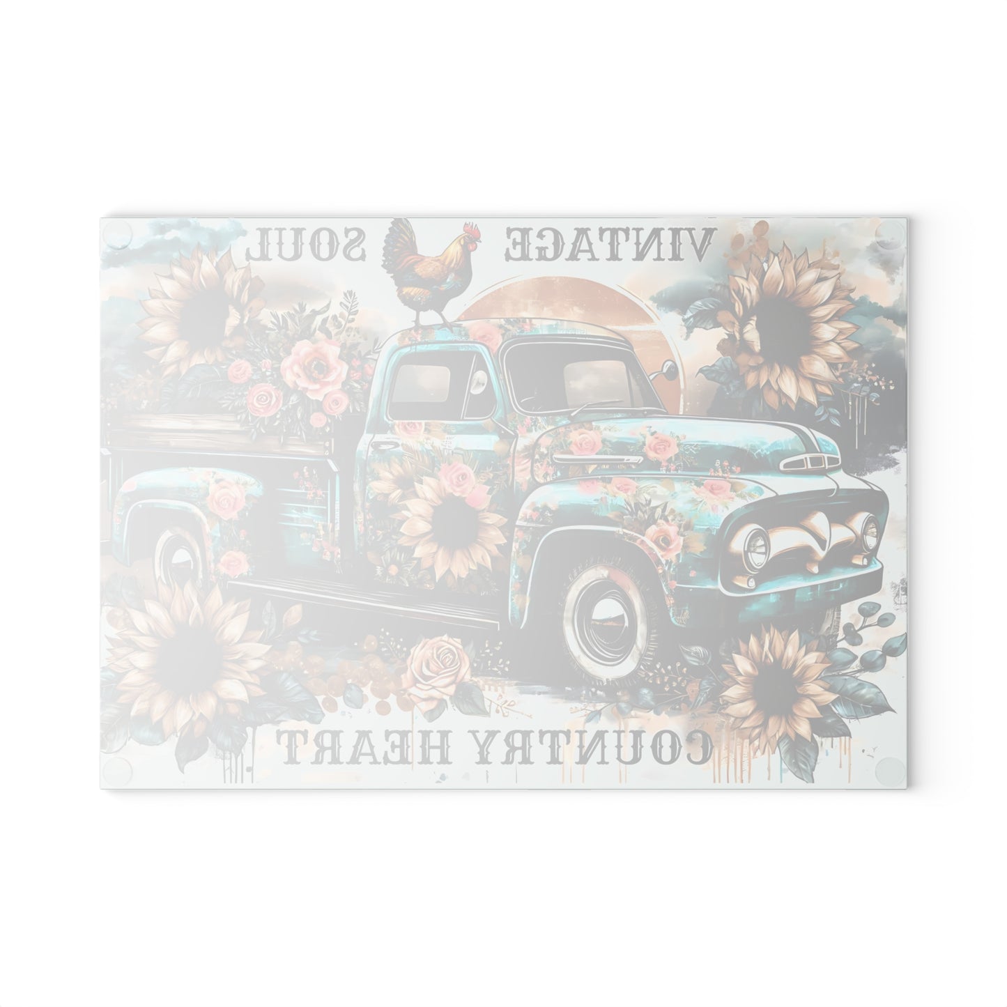 🚜🌻 Vintage Soul Country Heart Cutting Board – Rustic Truck & Sunflower Charm 🐓🌹