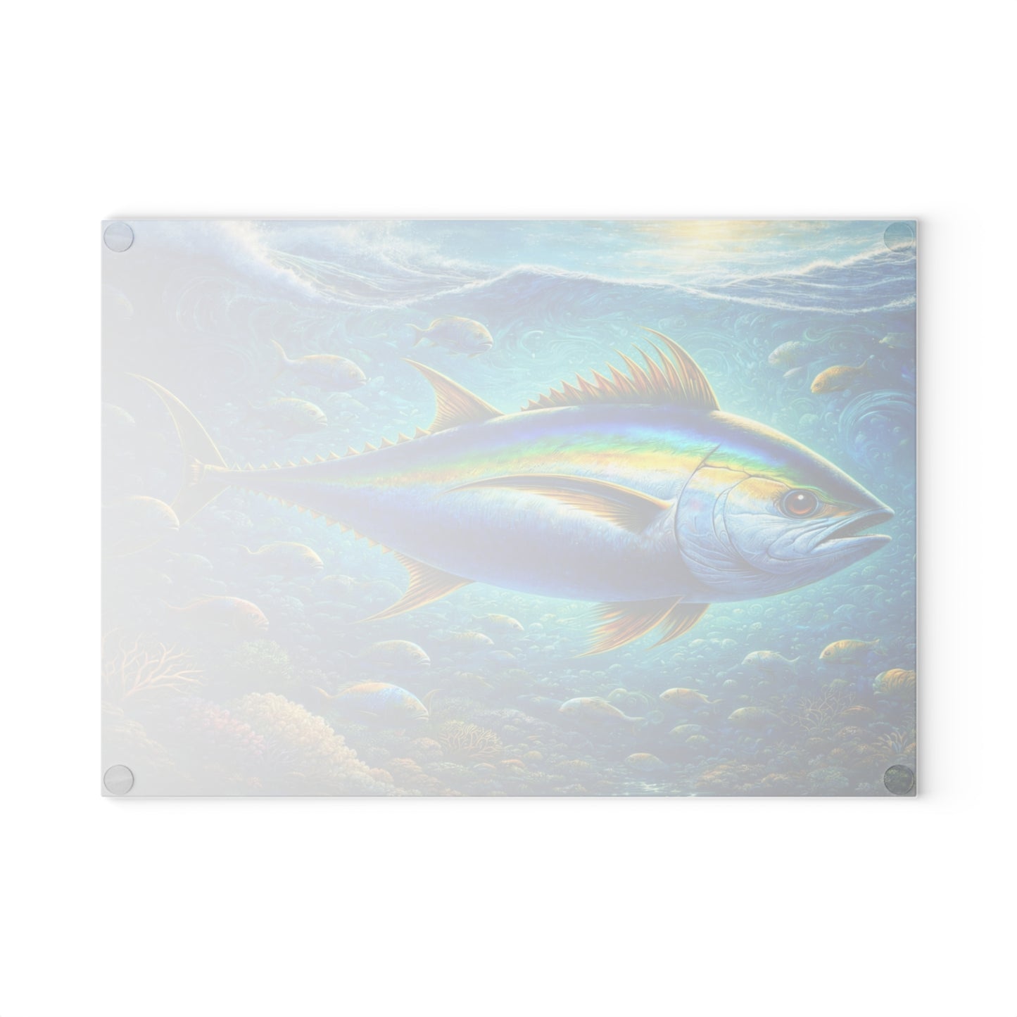 Majestic Ocean Current Fish Glass Cutting Board – Vivid Underwater Reef Artwork