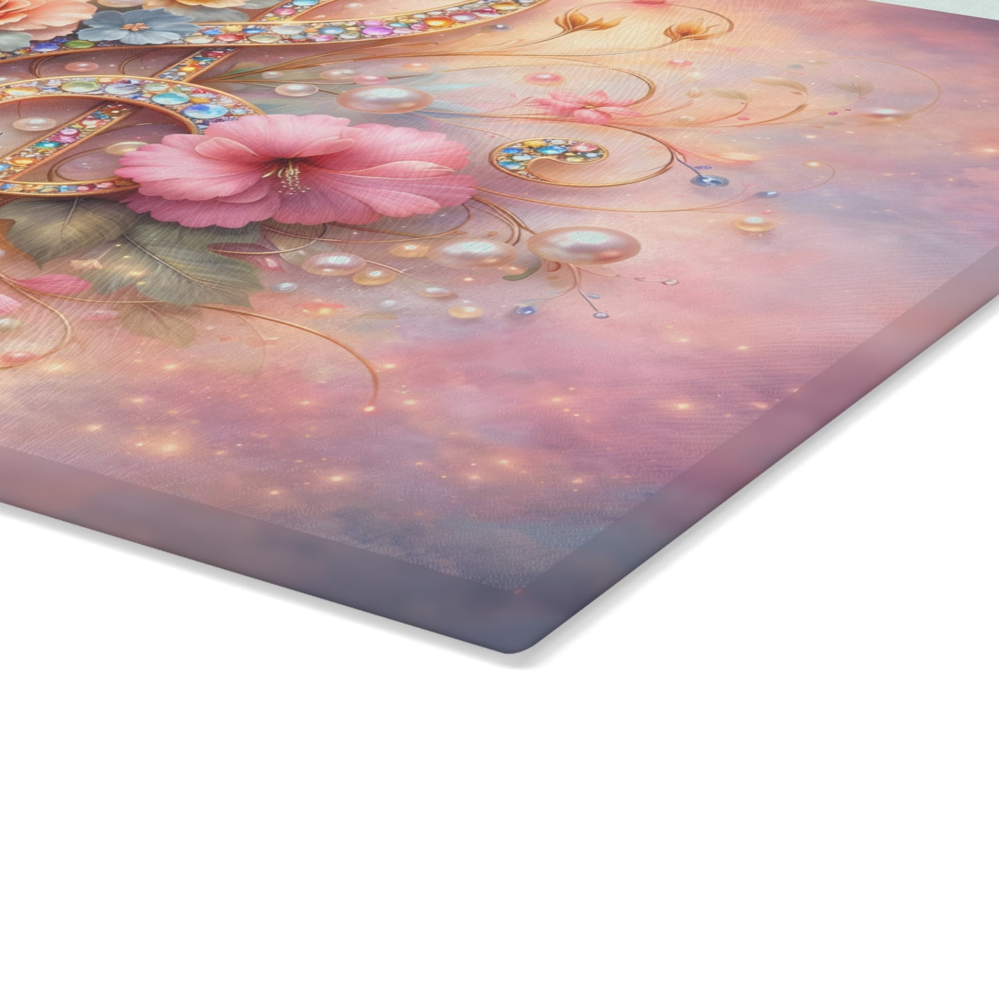 Floral Treble Clef Glass Cutting Board – Elegant Music-Inspired Art Kitchen Decor