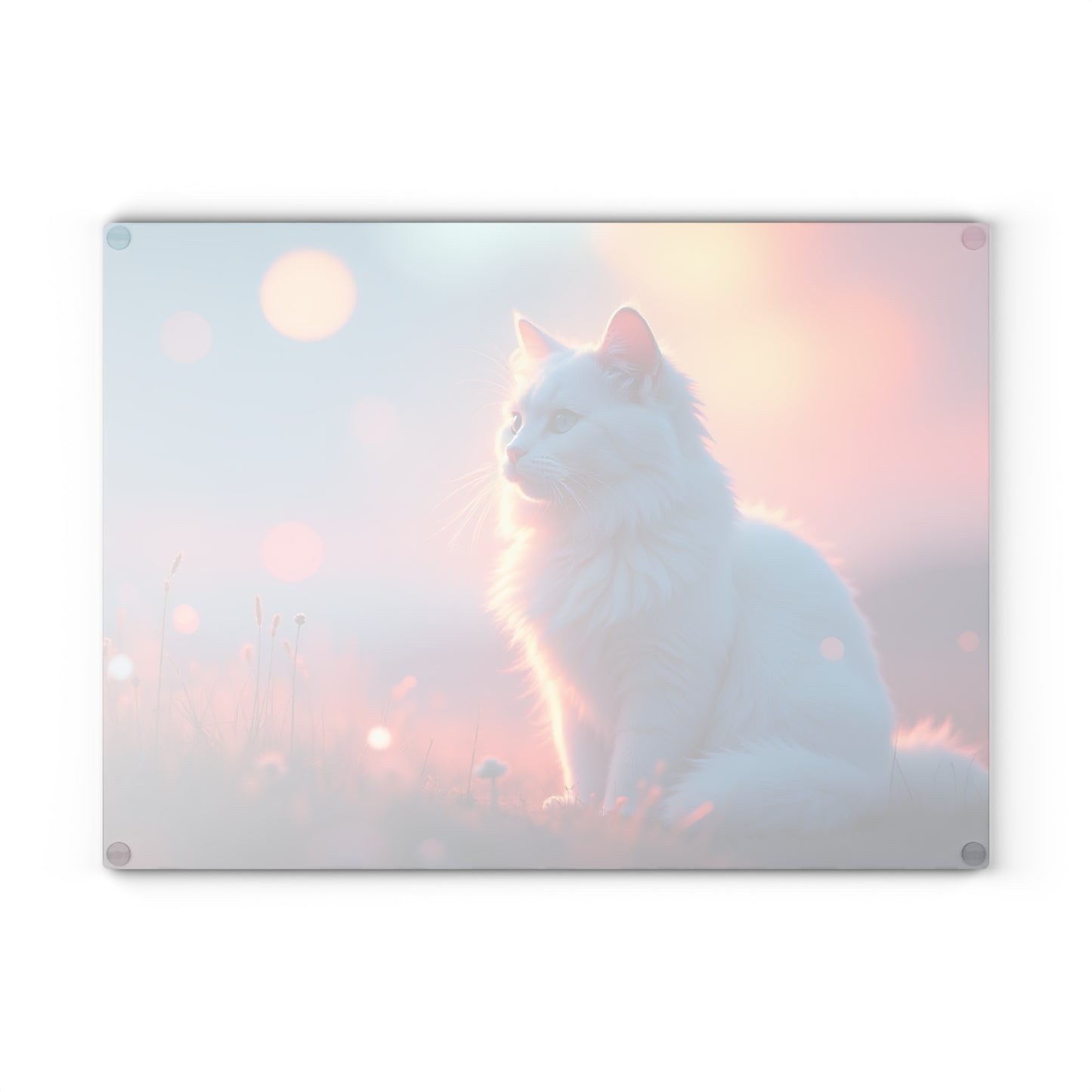 🐱🌅 White Cat Sunset Glow Cutting Board – Serene Elegance for Your Kitchen ✨