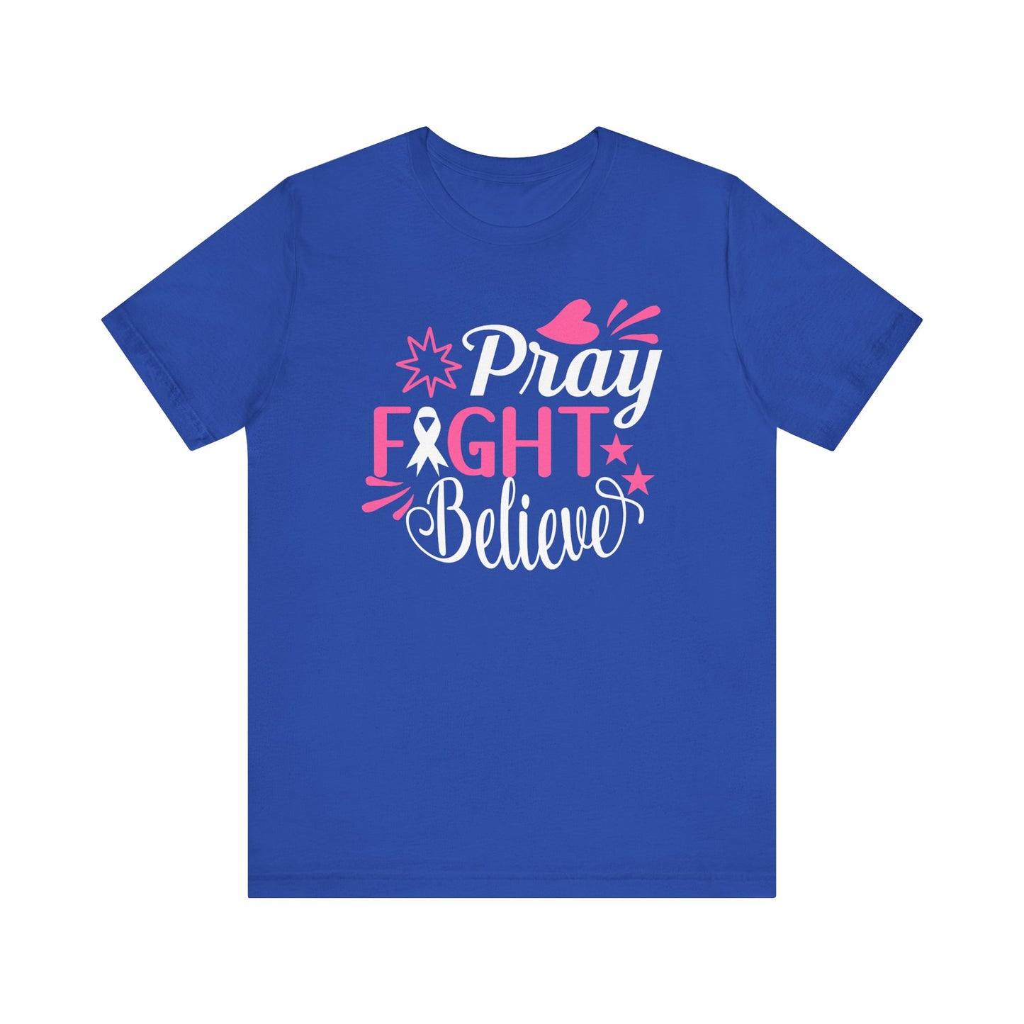 💗 Pray Fight Believe – Breast Cancer Awareness T-Shirt 🎗️