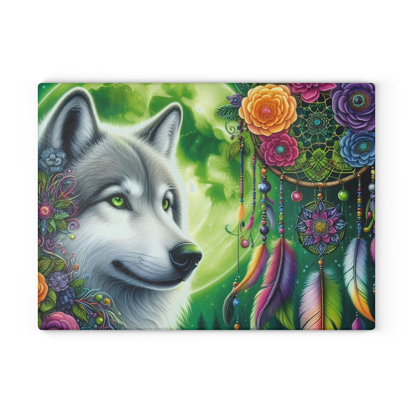 🐺🌙 Dreamcatcher Wolf Cutting Board – Mystic Beauty for Your Kitchen ✨