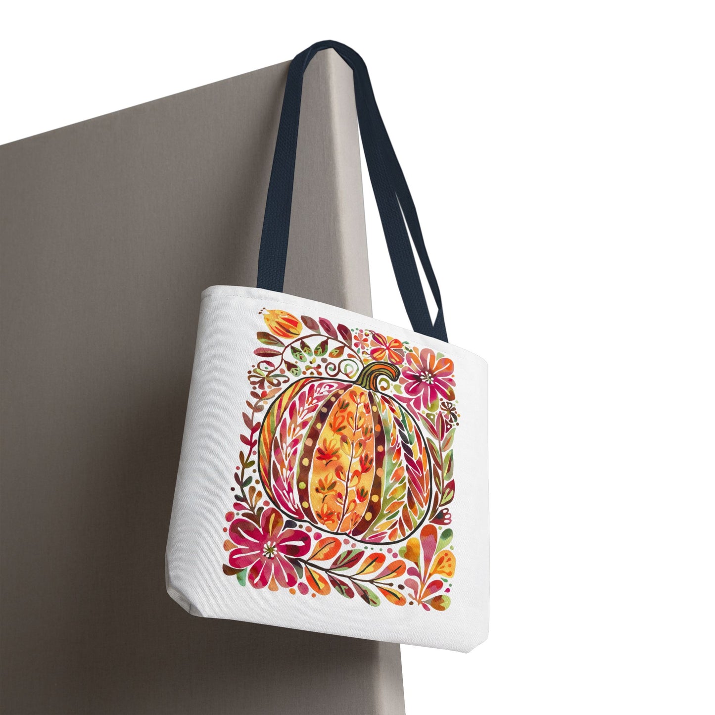 🎨 Watercolor Autumn Pumpkin Floral Tote Bag – Artistic Fall Charm 🍂