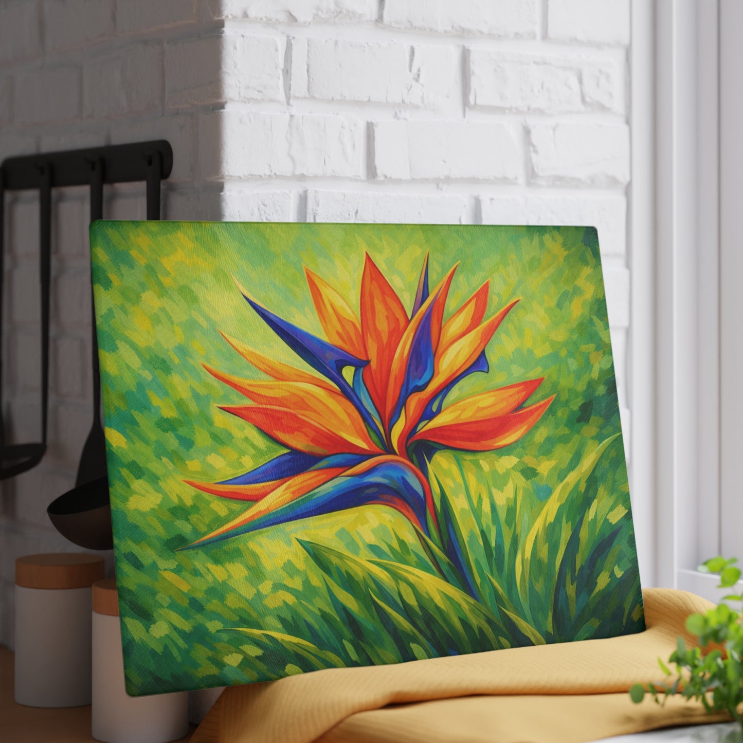 Bird of Paradise Flower Glass Cutting Board – Tropical Floral Kitchen Decor