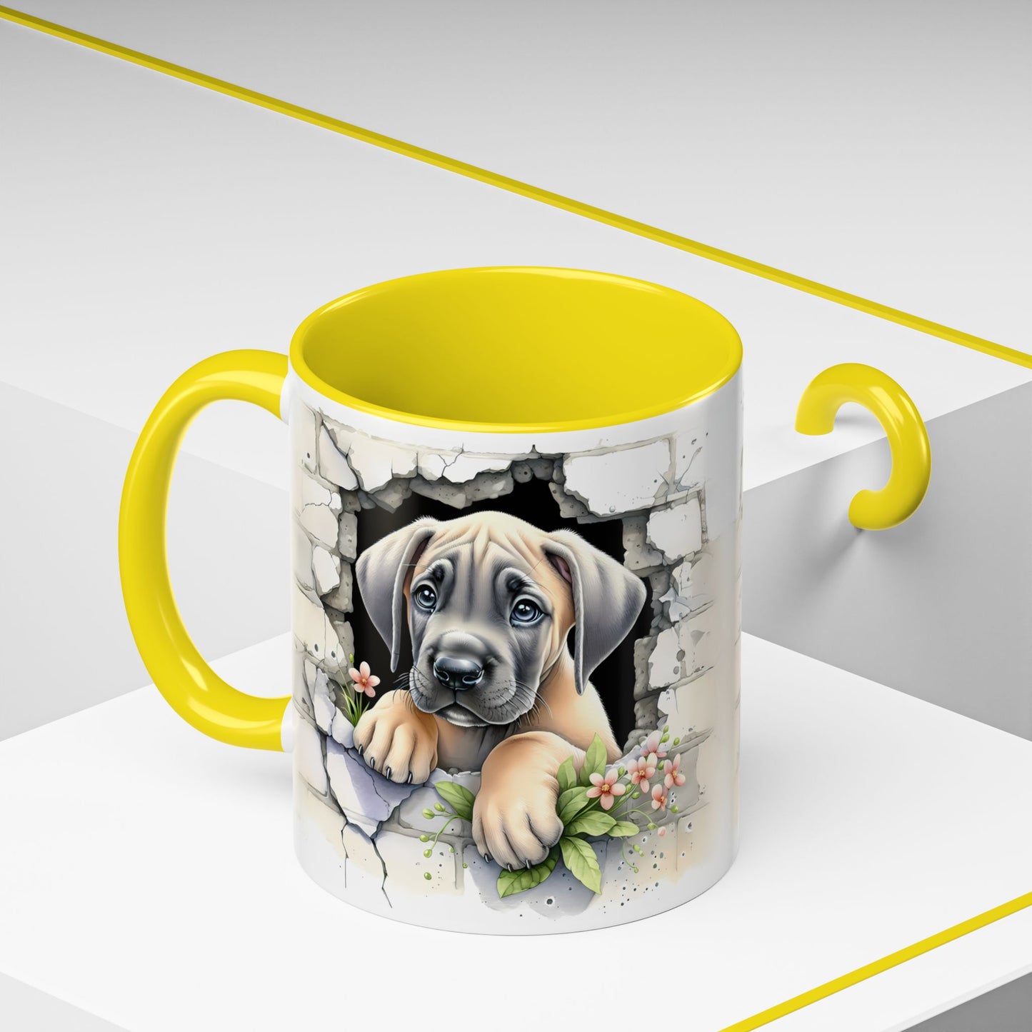 🐾 Great Dane Puppy Accent Mug – Sweet Peek-Through Puppy Design ☕💛