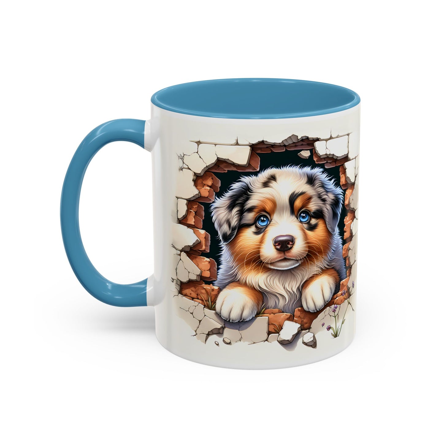 🐾☕ Australian Shepherd Puppy Peek Accent Mug – Blue-Eyed Beauty Dog Lover Gift ✨💙