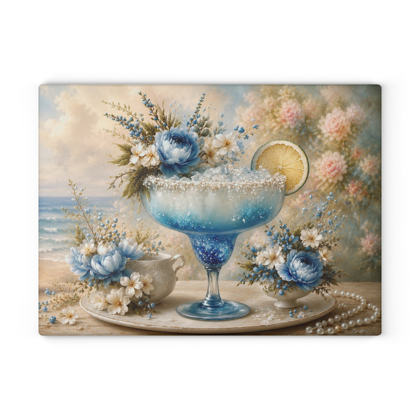 Blue Coastal Margarita Tempered Glass Cutting Board