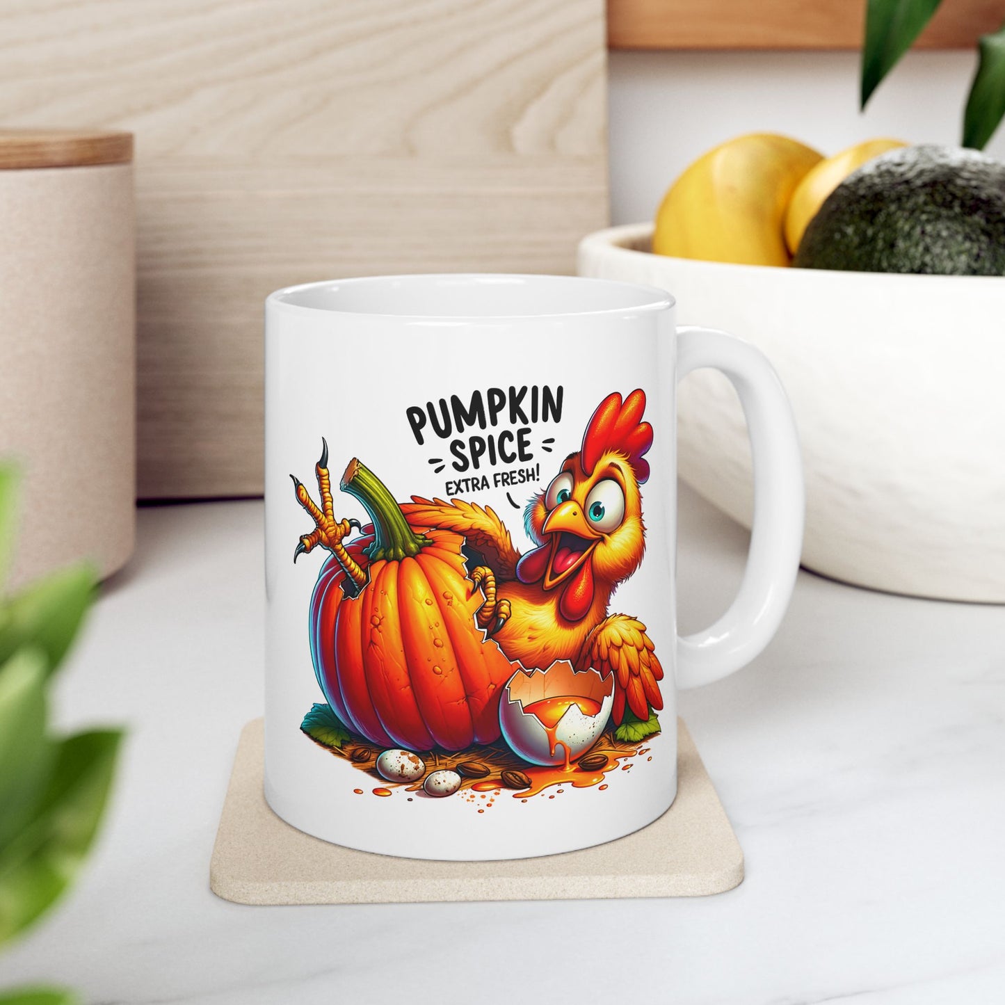 🐔🎃 Pumpkin Spice Extra Fresh Chicken Mug – Funny Fall Coffee Cup ✨☕