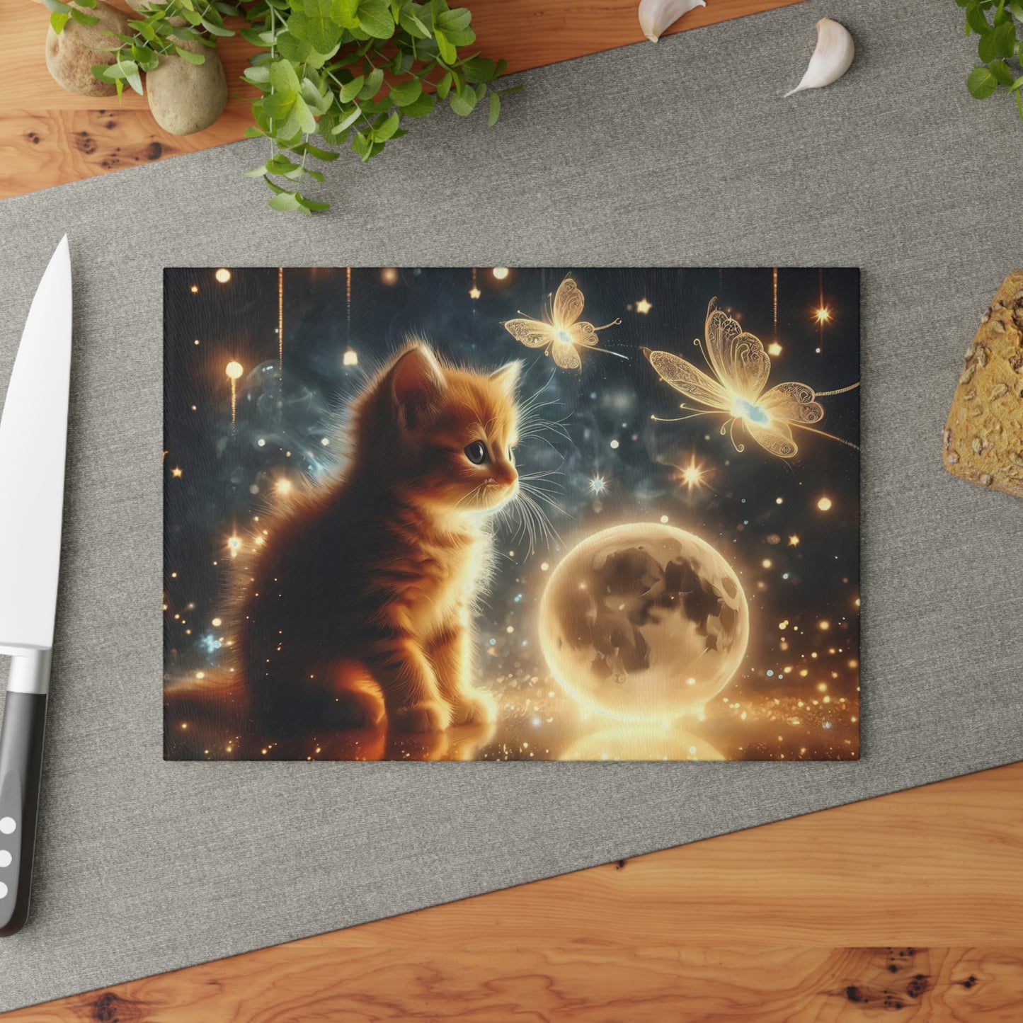 Tabby Cat cutting board, Tempered Glass Cutting Board, Charcuterie Board, Chopping Board, Housewarming Gift, Custom cutting board