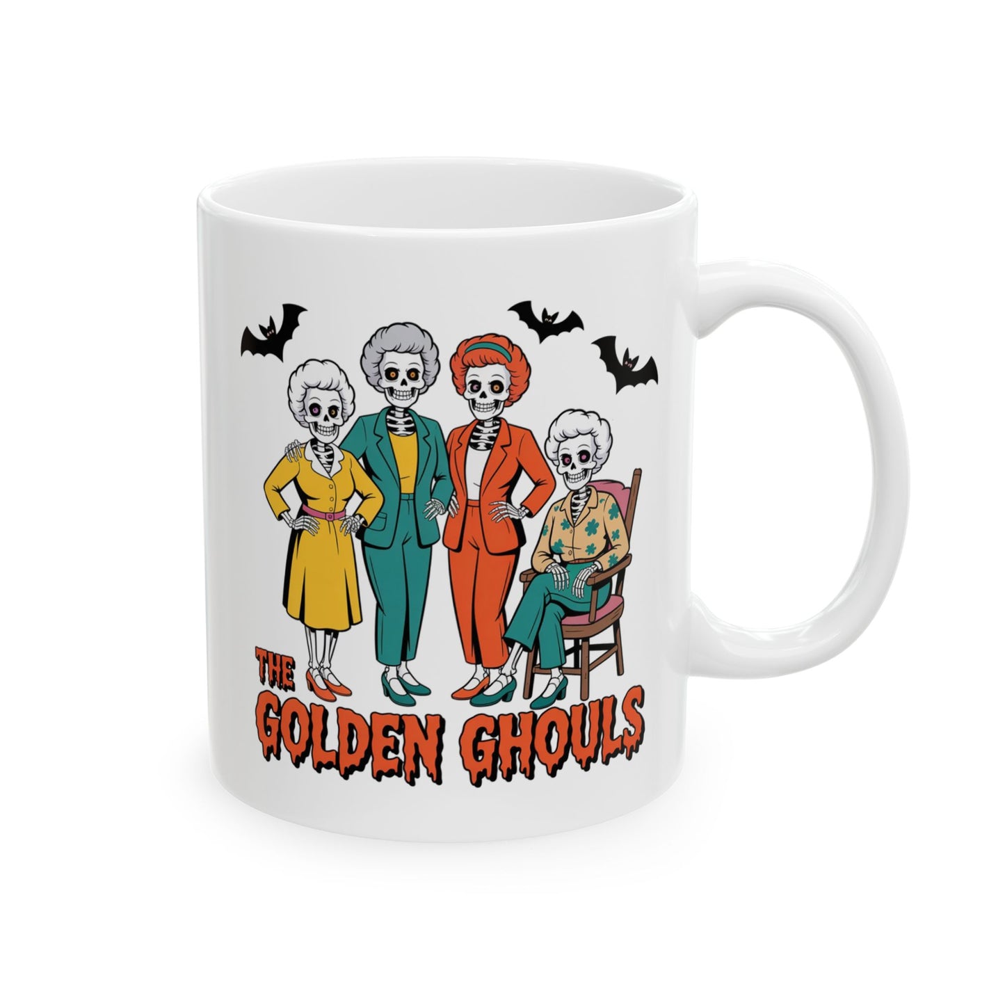 💀👵 The Golden Ghouls Mug – Funny Skeleton Halloween Coffee Cup 🎃☕